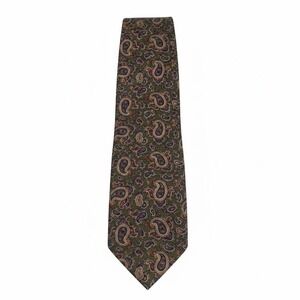 Vintage Bellini 100% Silk Necktie Paisley Dark Green Blue Brown Classy Retro